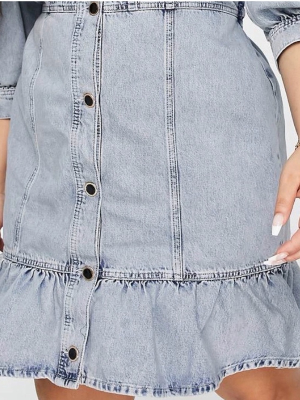 ASOS Light Blue Denim Button-Front Dress with Ruffle Hem - Picture 8 of 8
